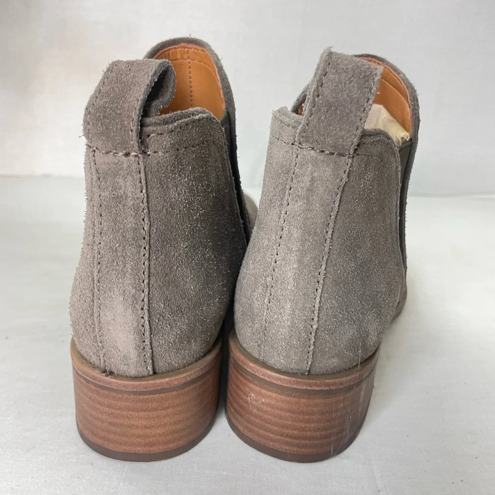 LUCKY BRAND Womens Gray Round Toe Stacked Heel Slip‎ On Leather Booties